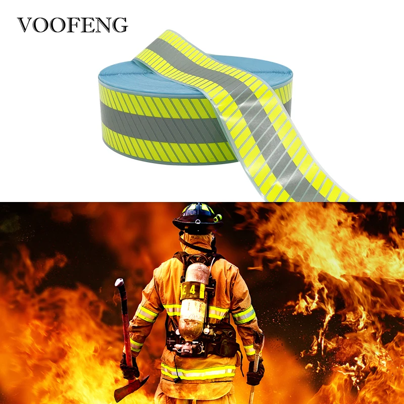 VOOFENG Segmented Yellow Silver Yellow Reflective Flame Retardant Heat Transfer Vinyl Iron on Firefighter Clothes T-Shirt