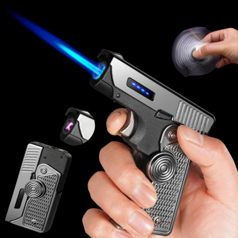 

Fashionable Metal Gas Electric Dual-purpose Folding Lighter Windproof Jet Dual Arc USB Folding Gun Outdoor Portable Lighter Gift