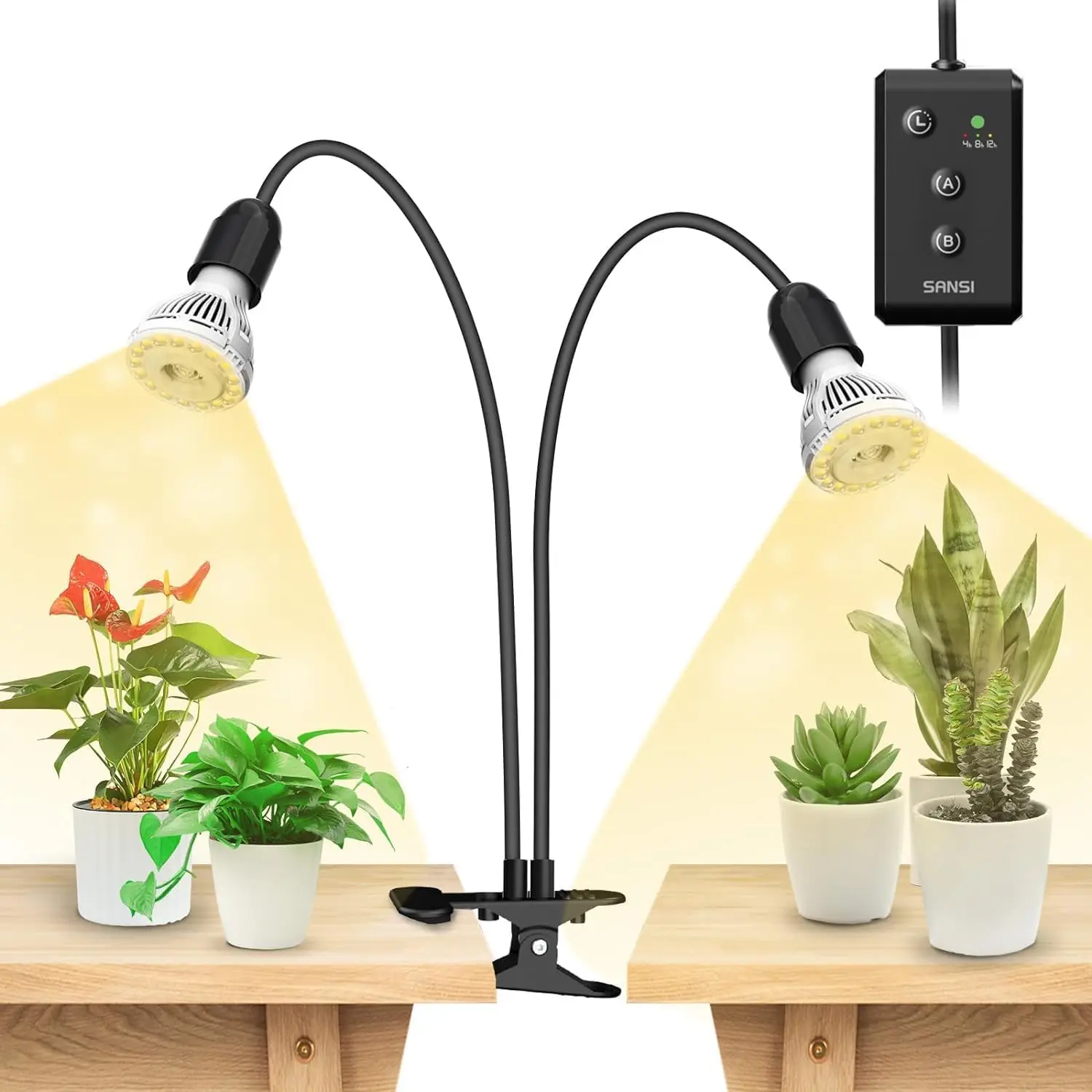 

LED Grow Lights for Indoor Plants, Lifetime Free Bulb Replacement, 300W Full Spectrum Dual Gooseneck Clip Plant Grow Light
