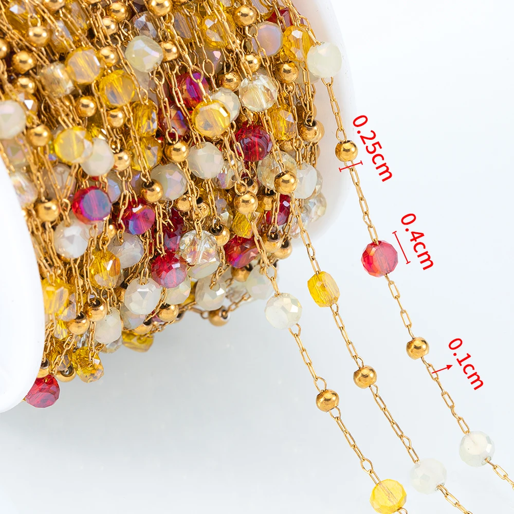 

1M Stainless Steel Crystal Bead Chain Flat Round Bead Body Chain DIY Necklace Bracelet Chain Jewelry Production Supply