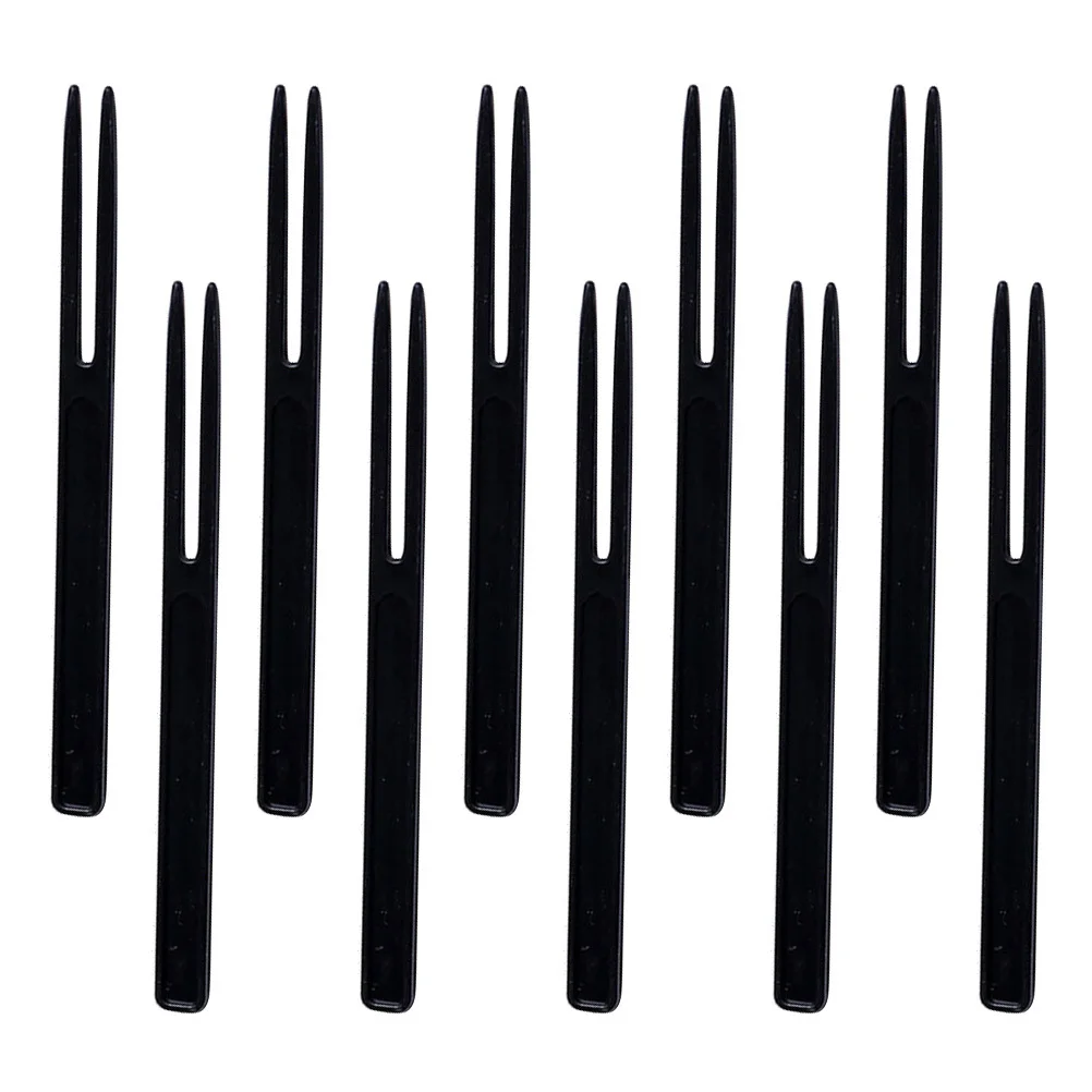 

200pcs Fruit Forks Disposable Plastic Two Tooth Forks For Cake Cupcake Wedding Party Black Appetizer Picks Kitchen Bar Tools