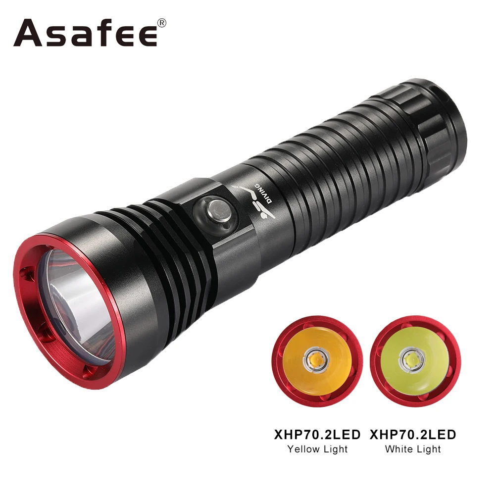 Asafee 80M Diving Flashlight XHP70 LED Dive Lantern Underwater Fishing Magnetic Switch Torch Waterproof SOS Light Scuba Lamp