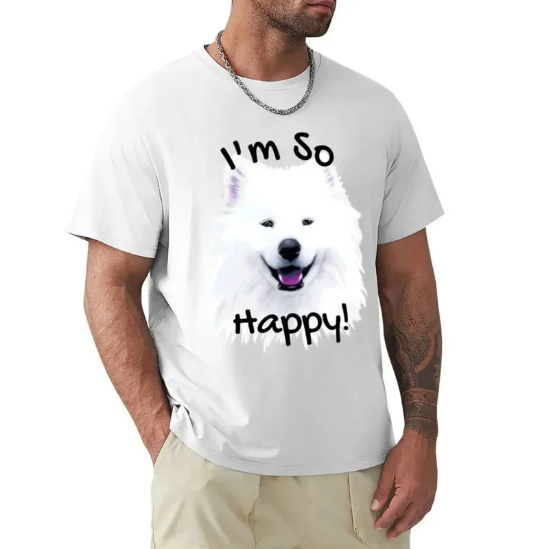 I'm So Happy! Smiling White Samoyed Dog Face Painting T-Shirt for a boy tees Short sleeve tee mens big and tall t shirts