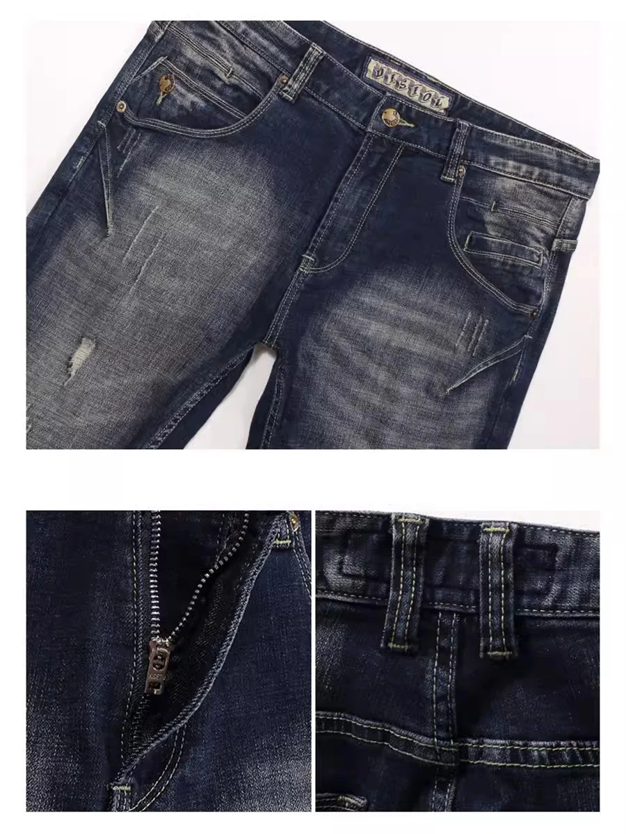 Streetwear Fashion Men Jeans Retro Black Blue Stretch Slim Fit Ripped Jeans Men Spliced Designer Hip Hop Vintage Denim Pants