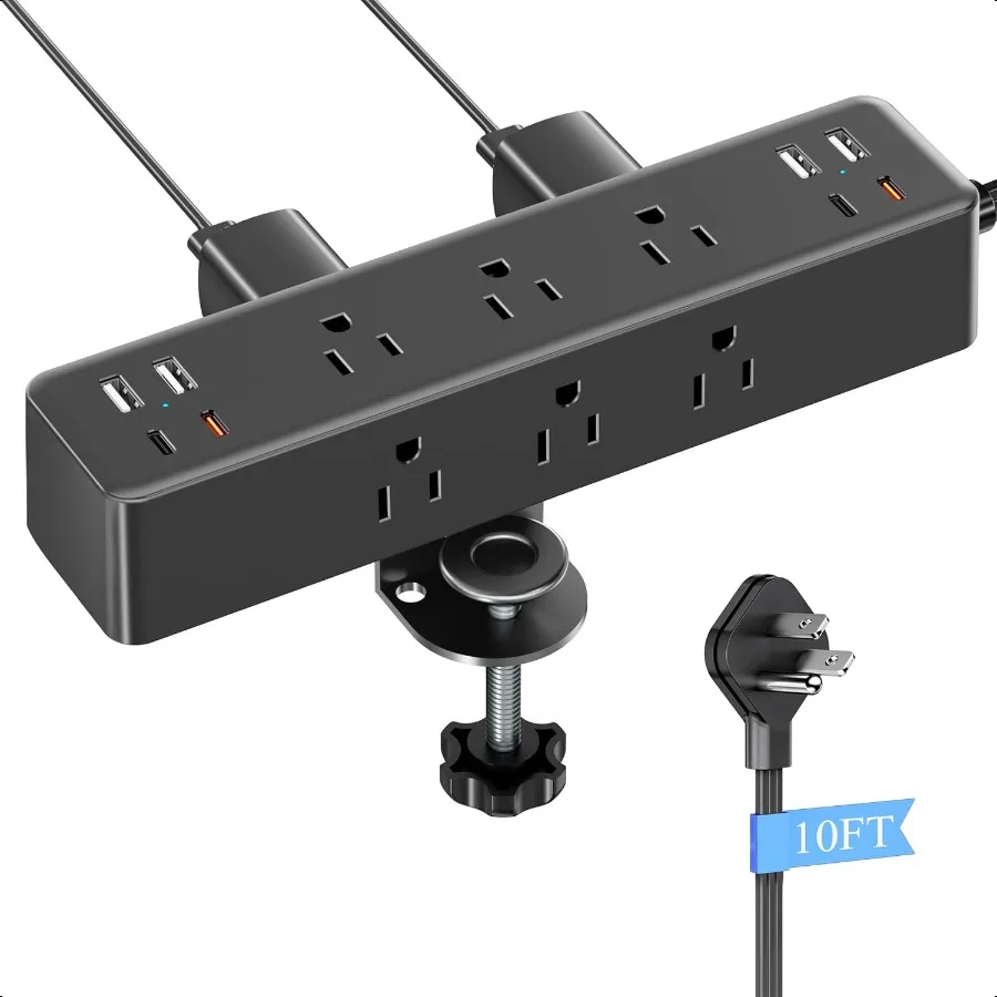 

17in1 Desk Clamp Power Strip with 40W Fast Charging Station ACOZVIN 10ft Flat Plug Surge Protector 9 AC Outlets 8 USB Ports 4 U