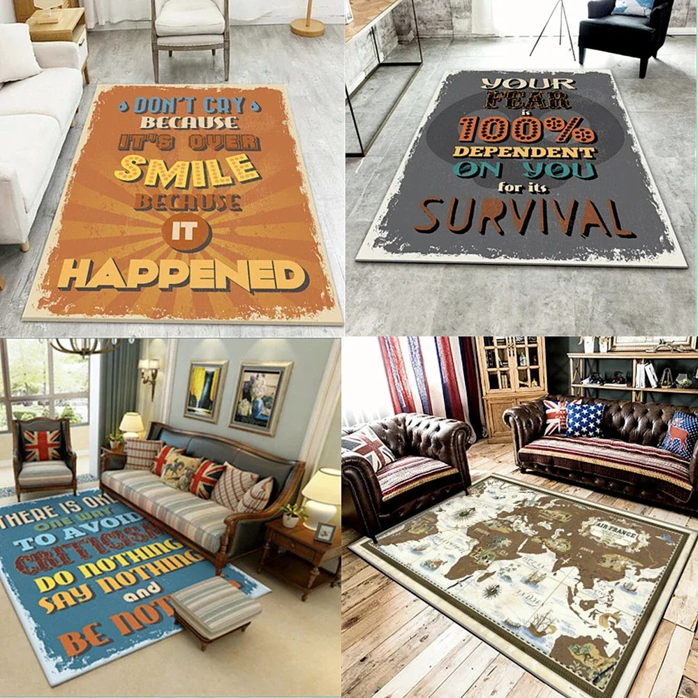 Large Inspirational English\World Map\Statue Of Liberty Vintage Carpet 3D Printed Anti-slip Area Rugs or Living Room Floor Mat