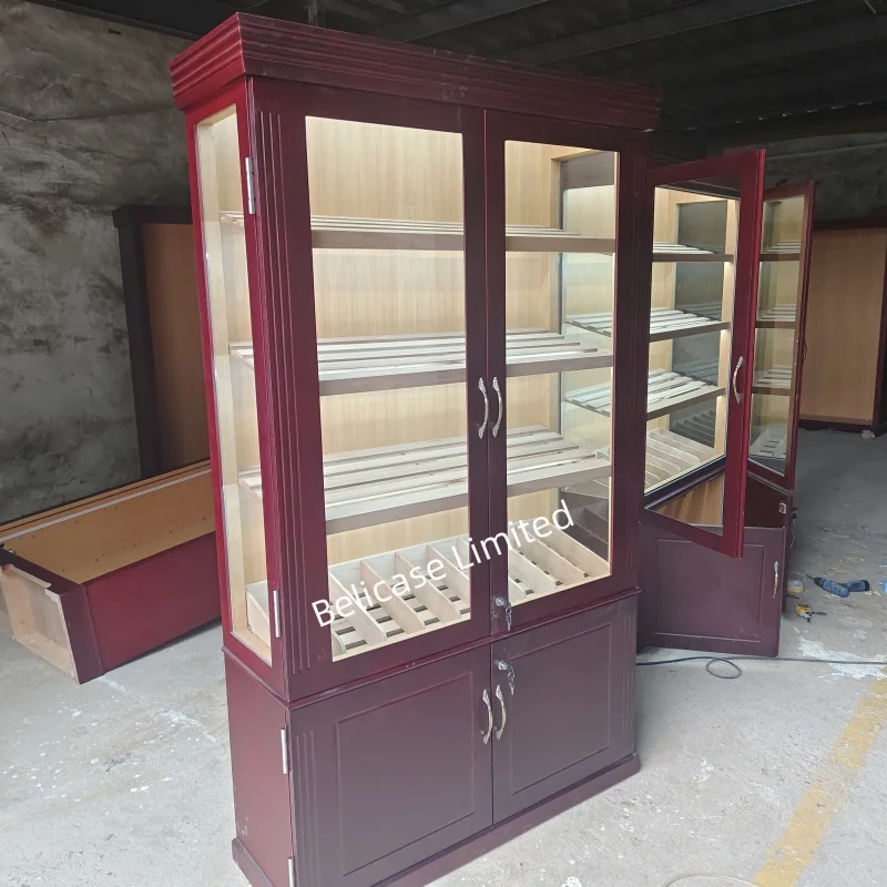 custom，Large Capacity Commercial Wall Cabinet Humidor with Cedar shelf Drawer Luxury Stand Up Wood Humidor Cigar Cabinet