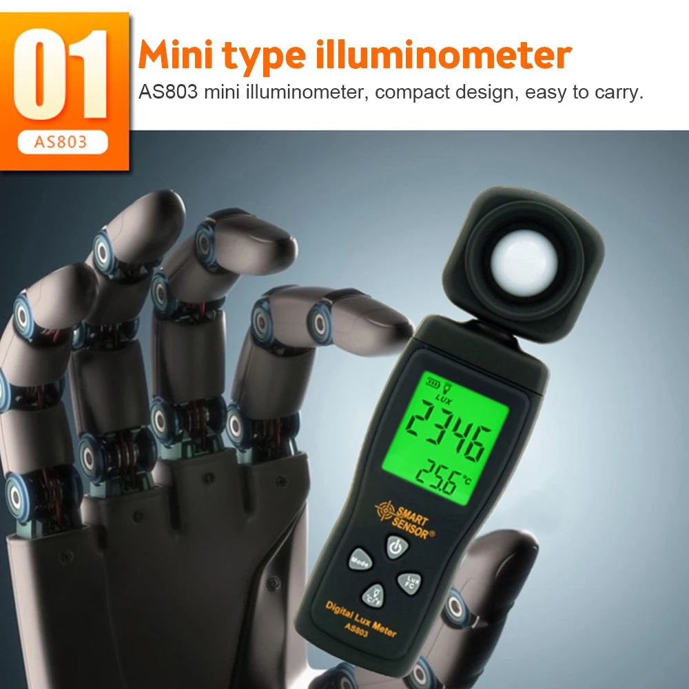 AS803 Light Meter Photometer Photography Digital Luxmeter Integrated Illuminometer 1-200.000LUX Enviromental Tester Spectrometer