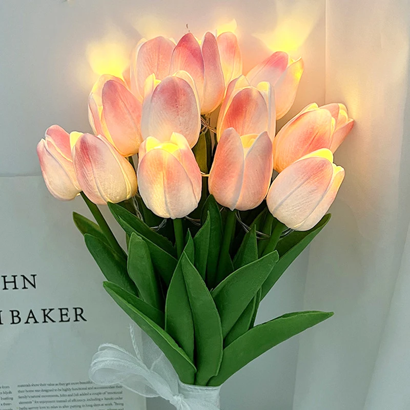 

LED Glowing Tulips Artificial Flowers PU Tulip Fake Flower Bouquet Night Light for Home Garden Decoration Wedding Birthday Gifts