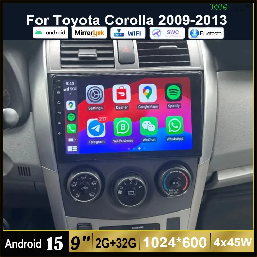 

Car Stereo Radio For Toyota Corolla 2009-2013 Android 15 GPS Car Navigation 9 inch Carplay Android Auto 2+32G Multimedia Player