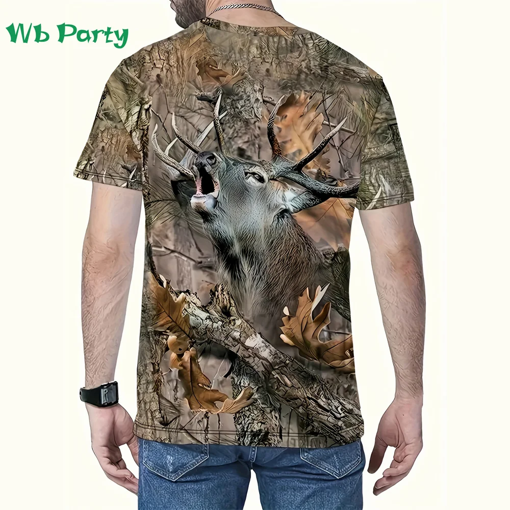 Deer and Forest Graphic T shirts 3D Print Men's Clothing Summer Round Neck Mens Clothing Pullover Fashion T-shirts for Men Tops