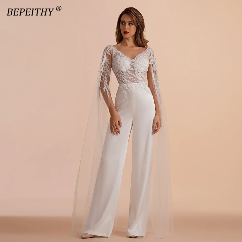 BEPEITHY Customized V Neck Beads Wedding Party Dresses 2023 Vestidos De Festia Lace Full Sleeves Spring Sexy Evening Prom Gown