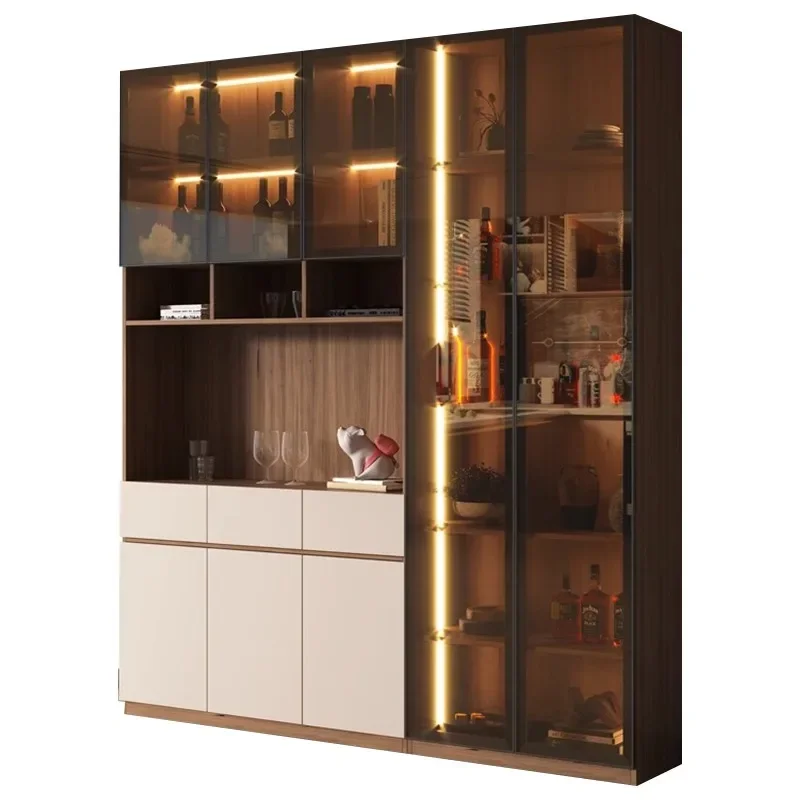 

Wine cabinet, small unit living room, wall facing, solid wood and glass cabinet door, integrated storage, light luxury storage