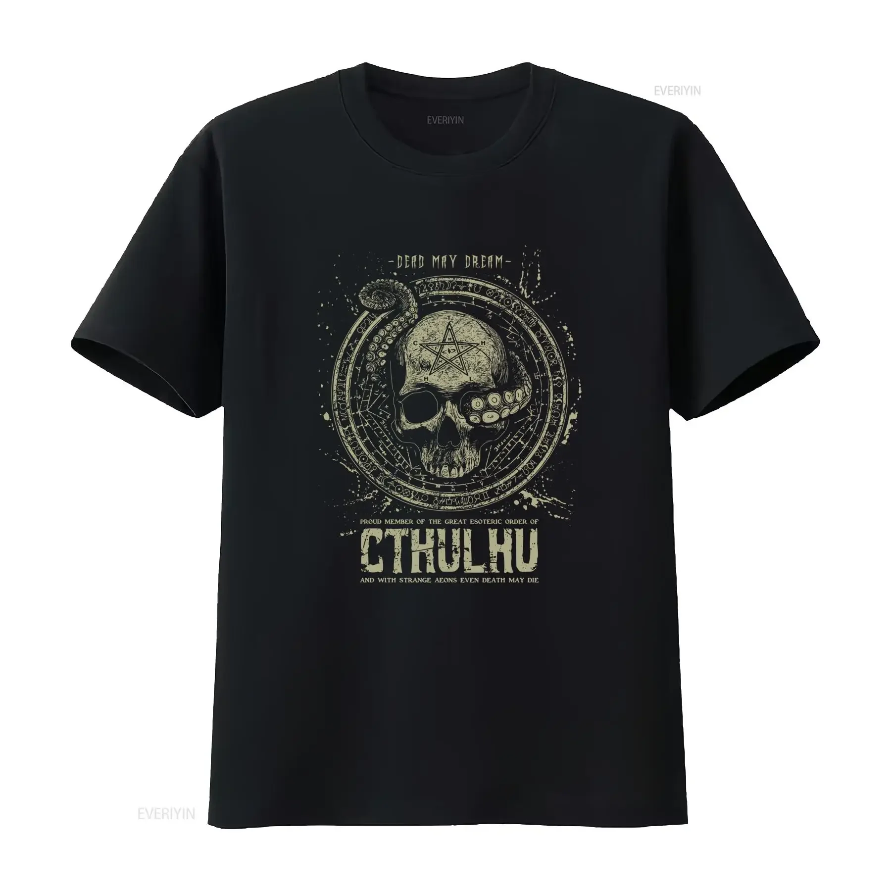 Gothic Vintage Cthulhu Skull Pentagram Occult Print Casual T Shirt vintage Washed Unisex homme Comfortable Breathable Stylish