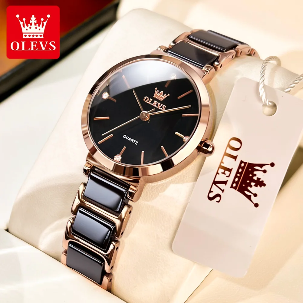 OLEVS Luxury Brand White Ceramic Watches Women Waterproof Scratchproof Japan Movement Quartz Wristwatches Exquisite Ladies Watch