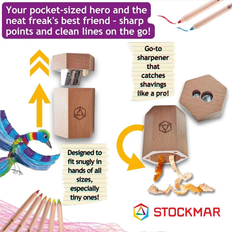 Dual Pencil Sharpener FSC Lime Wood Thin and Thick Pencils - Triangular and Hexagonal Shape - Colour Giants Stockmar, Waldor