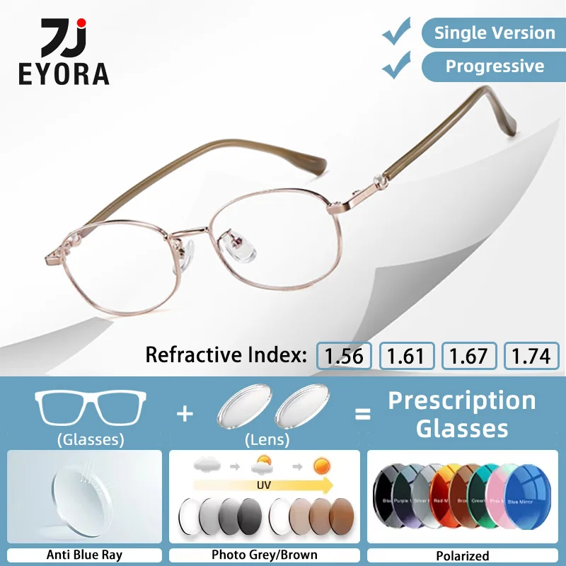 

EYORA Ultralight Half-Frame Ti Reading Glasses Myopia Eyewear Hyperopia Anti Blue Light Progressive Photochromic Eyewear Lens
