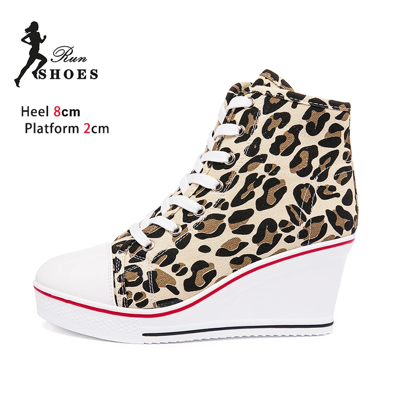 2024 New Women Sneakers 8CM Heels Height Increasing Platform Casual Shoes Woman Comfortable High Top Canvas Shoes Femme Footwear