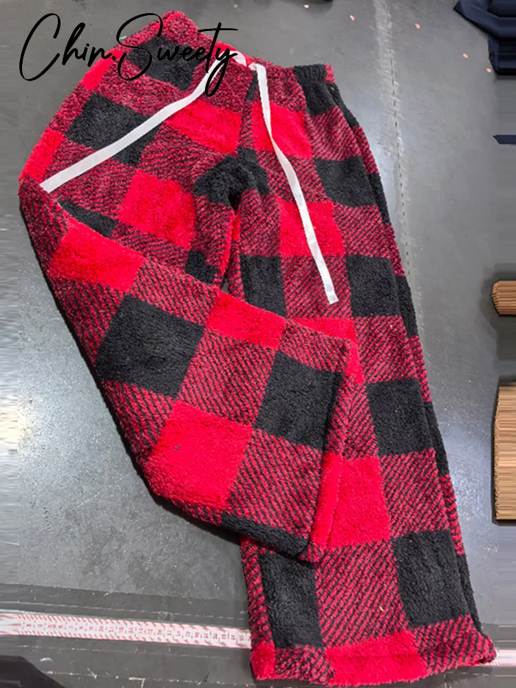 Spodnie damskie na sznurku w kratę, świąteczne, z obniżonym stanem, plisowane, z szerokimi nogawkami, na wiosnę i jesień 2026, z panelami.