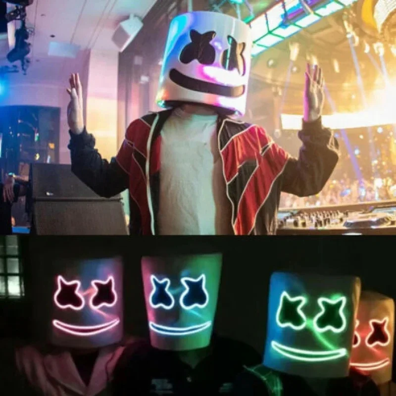 Máscara LED para DJ de Halloween, máscara realista de Marshmello, casco transpirable, máscara duradera para Festival de Carnaval, accesorios para fiesta de Halloween, Cosplay