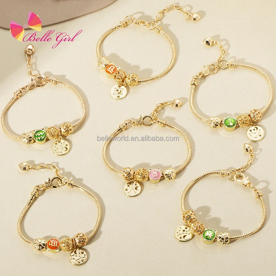 BELLEWORLD Wholesale fashion jewelry zodiac charm bracelet zodiac sign pendant adjustable bracelets & bangles