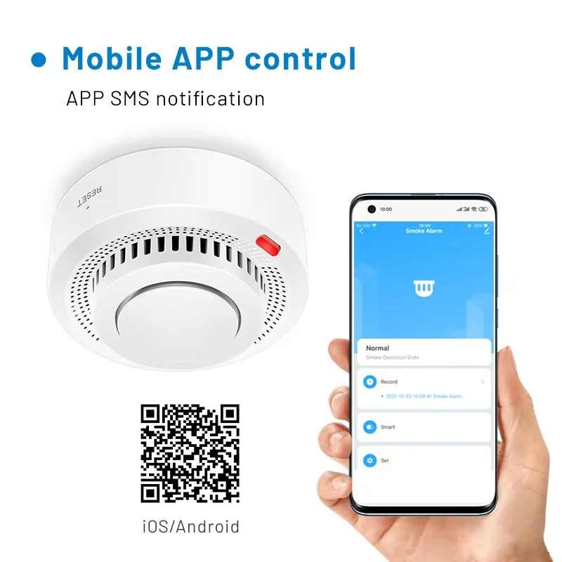 Tuya Smart WiFi Sensore di fumo Protezione antincendio Rilevatore di fumo 85dB Sistema di sicurezza sonora Vigili del fuoco Controllo APP Smartlife