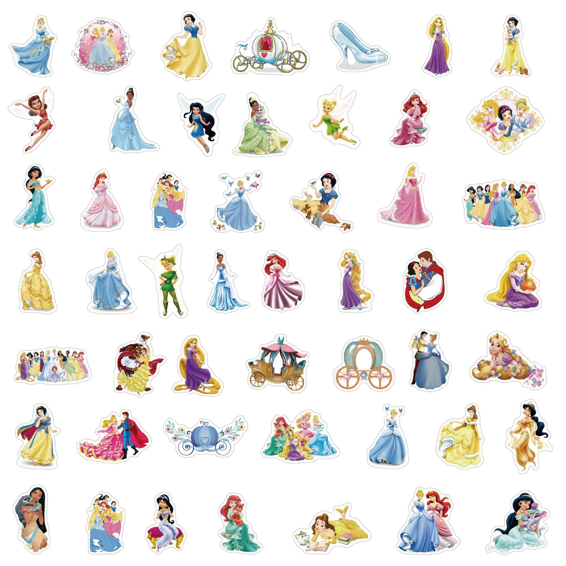 50pcsDisney Mix Princess Mickey Snow White Stickers Cute Cartoon Stickers Skateboarding Luggage Mobile Funny Stickers Decoration