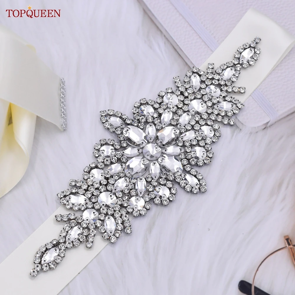 TOPQUEEN S01 Bridal Wedding Belts Luxury Silver Rhinestone Girdles for Women Dress Female Accessories Bridesmaid Sequin Belt image 2