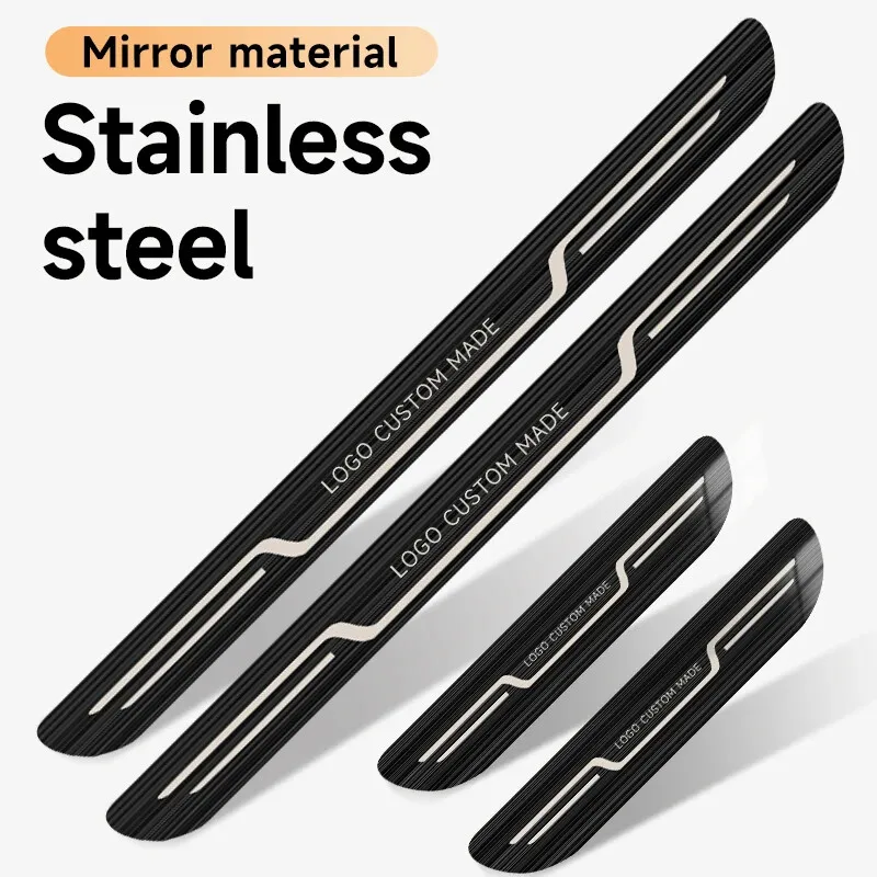 

4PCS Car Door Sill Anti-Scratch Stickers Universal, Stainless Steel Kick Guards with Carbon Fiber Design Decorative Protectors