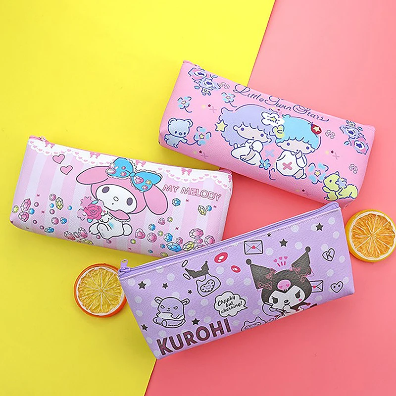 Cartoon Sanrio Pencil Case Cinnamoroll Kuromi Melody Stationery Bag PU Waterproof Pencils Bag Student Stationery Gift