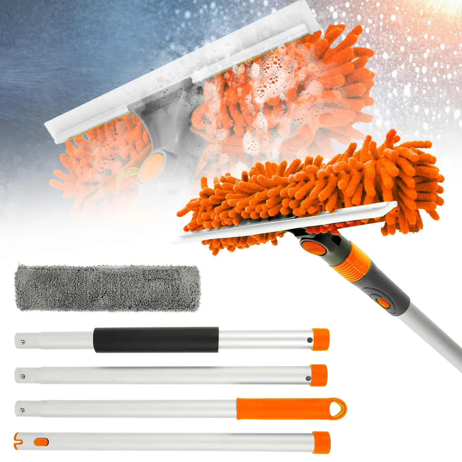 

Набор инструментов для мытья окон с удлинителем 270 ° Вращающаяся швабра для окон с длинной ручкой 3-в-1, высокоэффективные инструменты для уборки с высокой впитывающей способностью