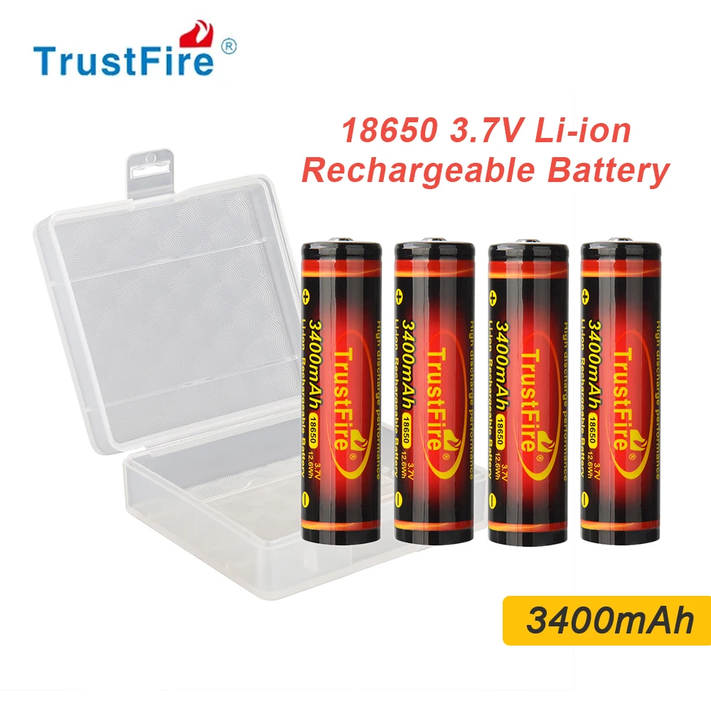 

TrustFire 4PCS 18650 Original 3400mAh 3.7V Rechargeable Lithium Ion Batteries 2600-3000mAh Li ion Cell For Flashlight/Headlight