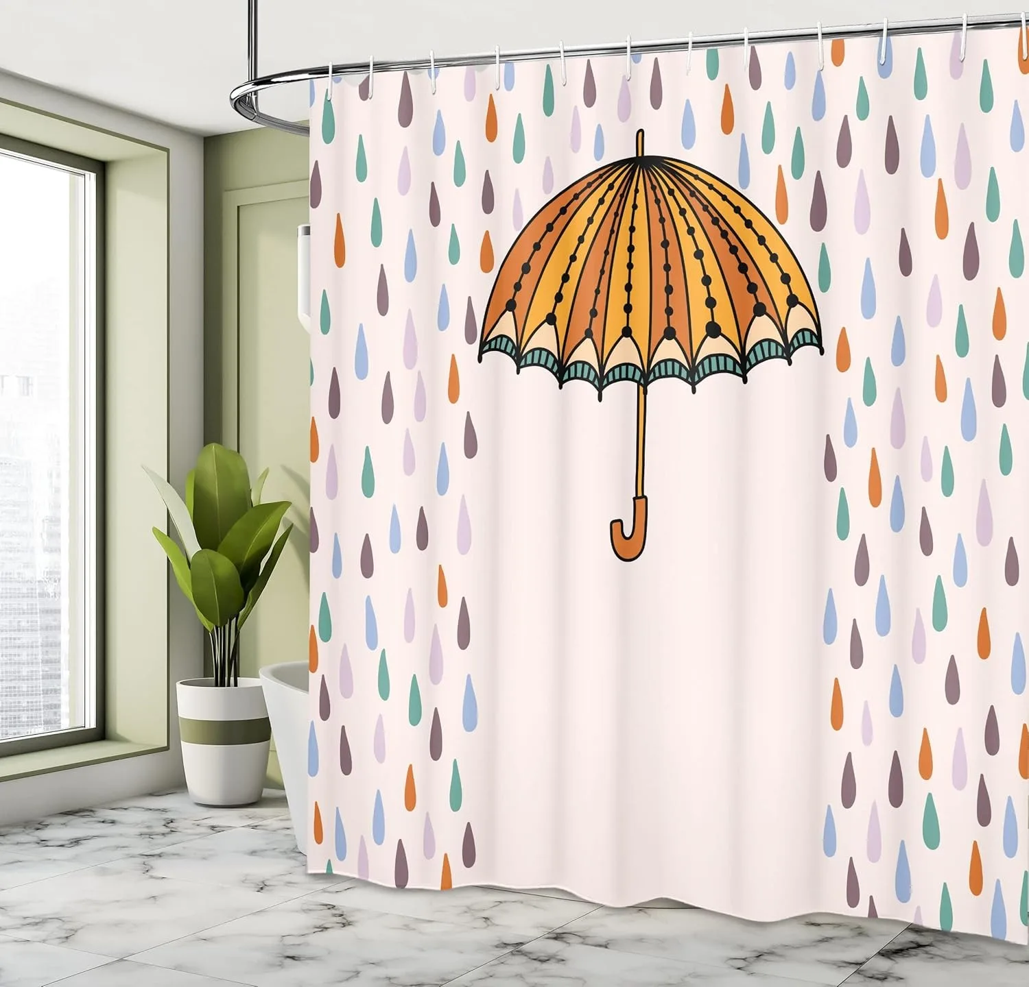 1 Cartoon-Regenschirm, bedruckt, wasserdicht, Duschvorhang, Duschtrennwand, Badezimmer, Sichtschutz mit 12 Haken, einfach zu installieren