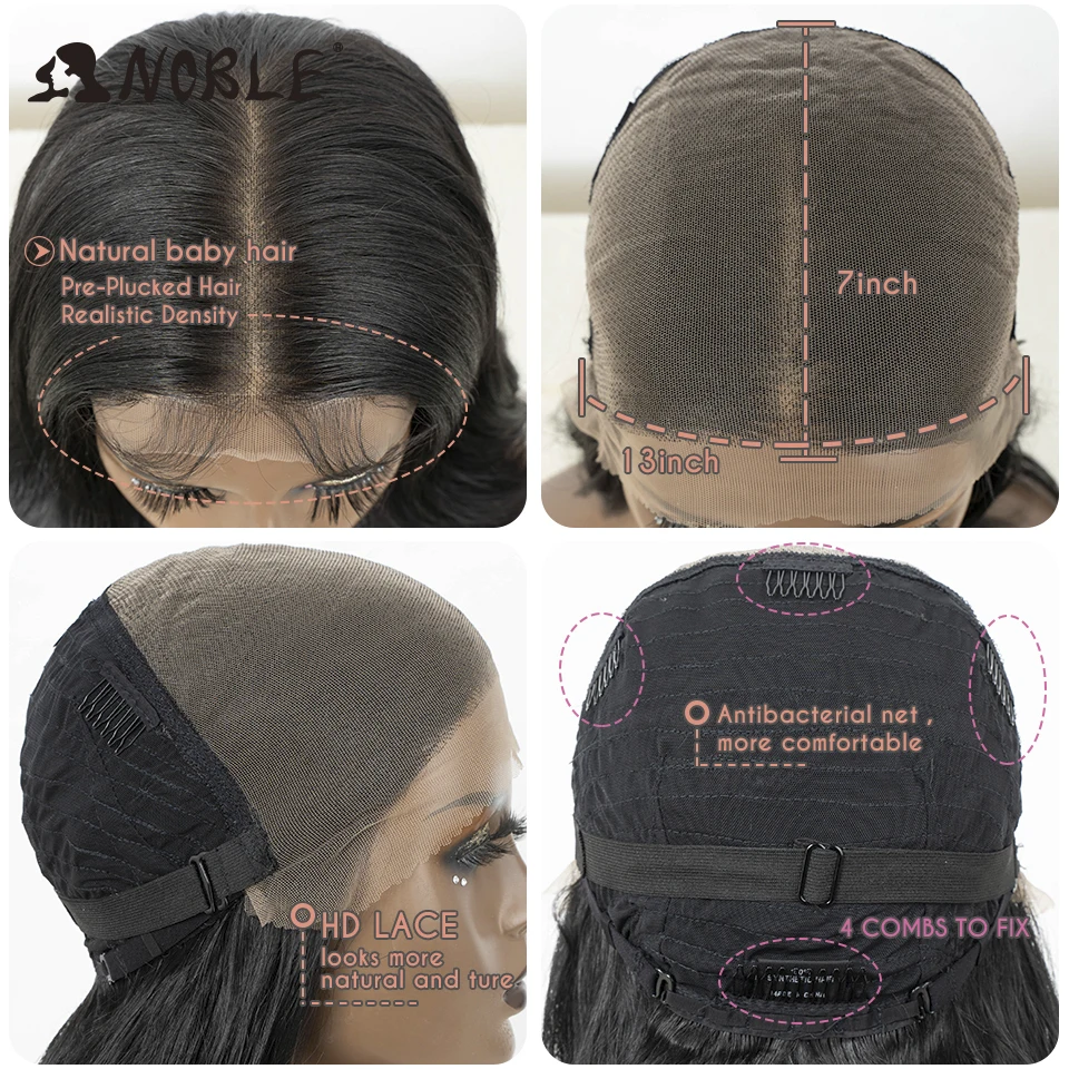 Noble-peluca frontal de encaje sintético para mujer, postizo largo y ondulado de 26 pulgadas, 13x7, 30 pulgadas, color rubio