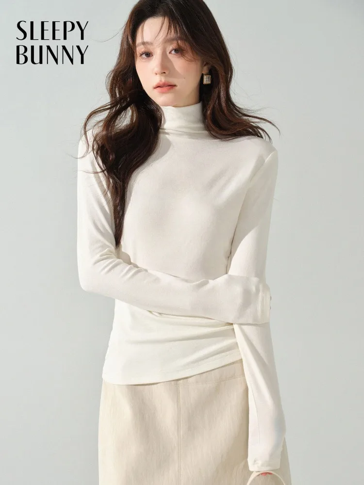 

Elegant Wool Knit Turtleneck Top Slim Fit Long Sleeve Tee Stretchy Soft Pullover for Women Autumn Winter Casual Inner Outfit