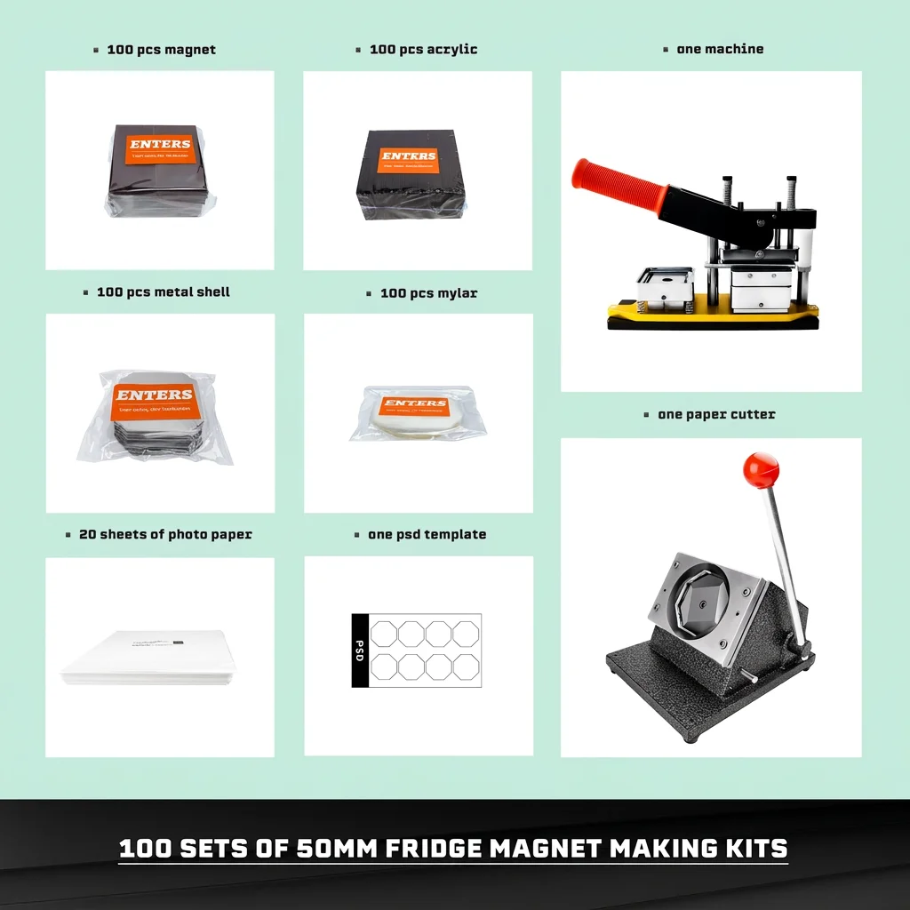 Machine voor het maken van metalen blikken badges met magneet, 50*50mm