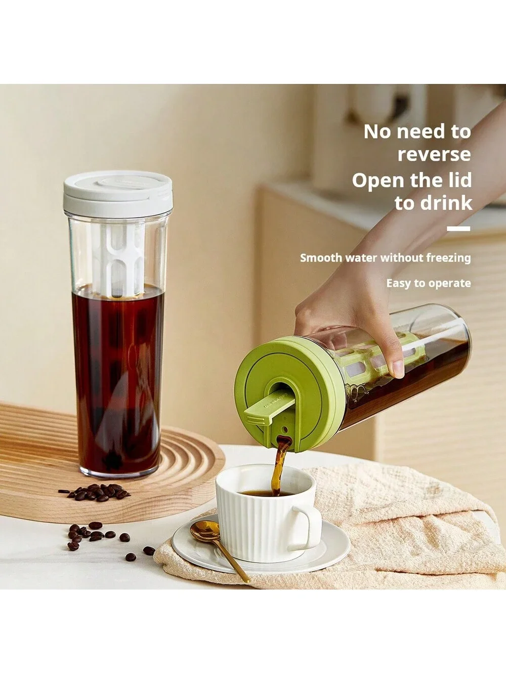 대용량 휴대용 냉추출 컵, 1L 여름 차 커피 직음용 컵 필터 포함, 냉장고에 냉장 가능