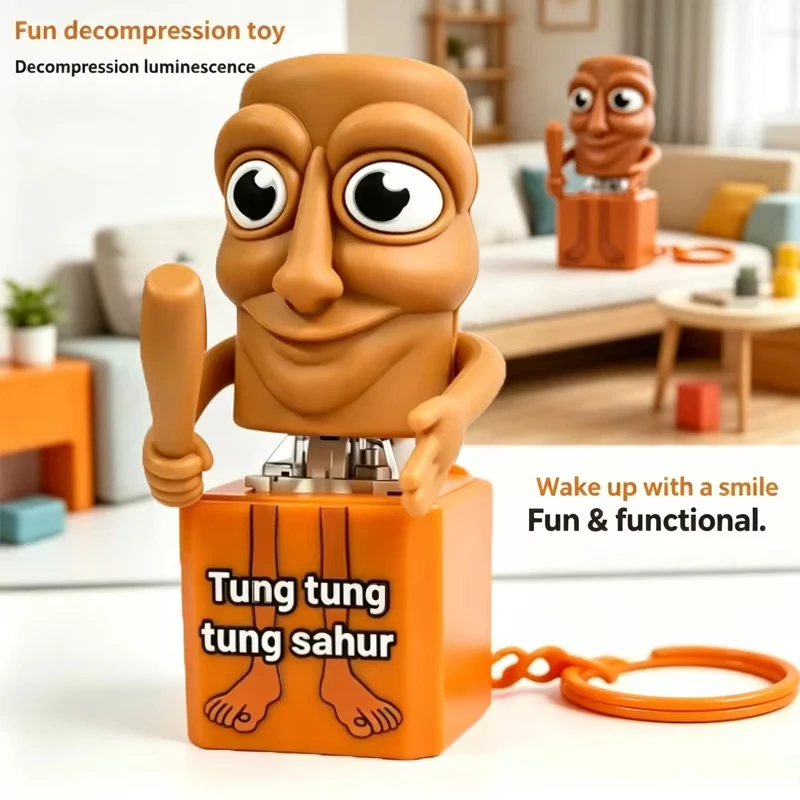 New Tung Tung Tung Sahur Keychain Wooden Stick Man Button Keychain Luminous Pendant Anime Peripheral Toys Home Decor Best Gift