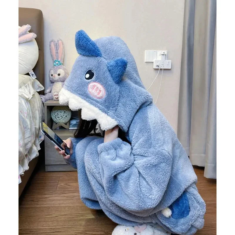 Kigurumi Blue Shark Onesies 잠옷 만화 의상 할로윈 코스프레 잠옷 파티 드레스 성인 Pijamas