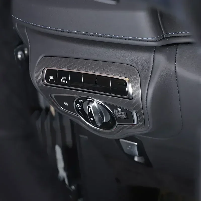 

For Mercedes Benz C Class GLC W205 X253 2019-24 Real Carbon Fiber Car Headlight Switch Frame Cover Trim Stickers Car Accessories