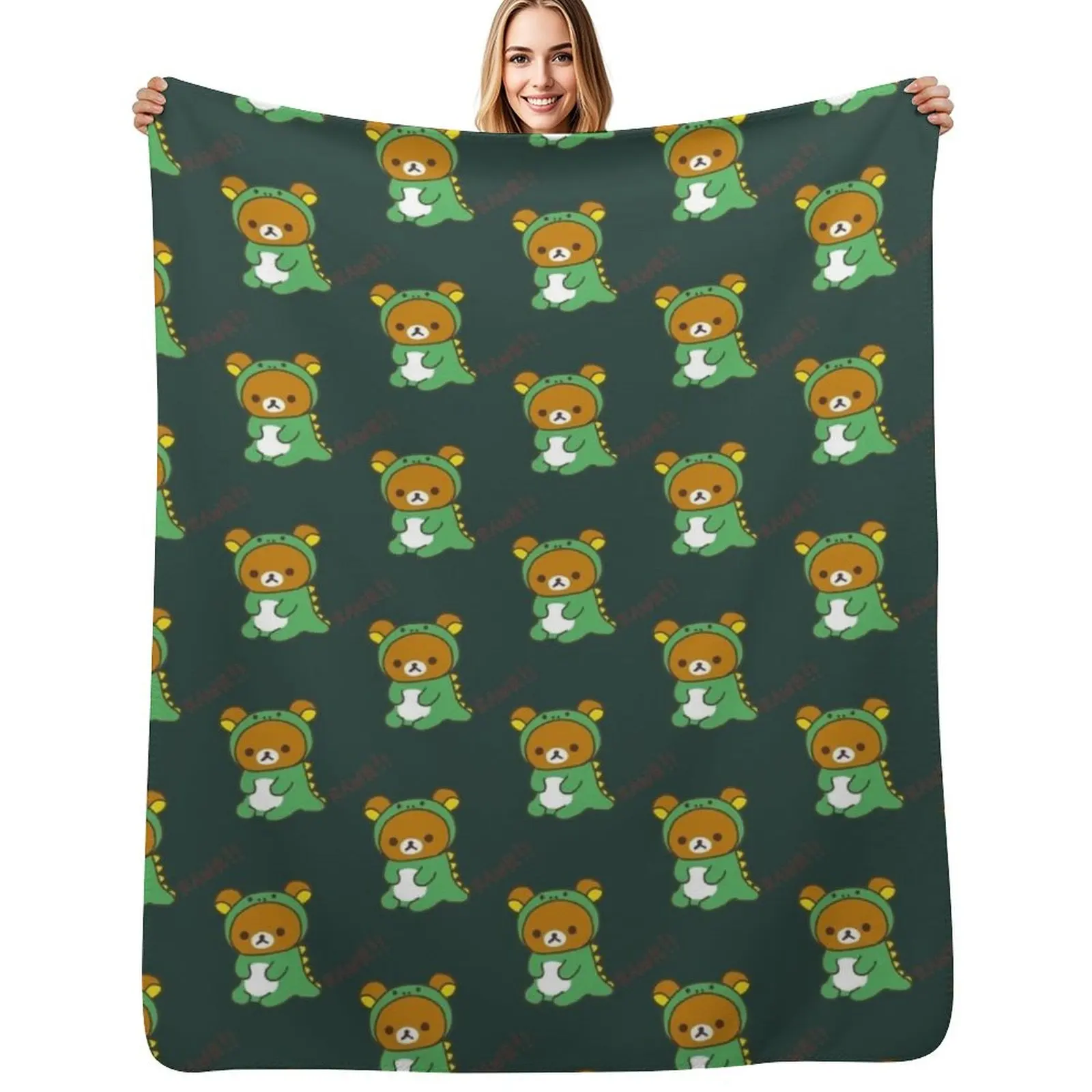 Rilakkuma Rilakkuma Dino Dragon Costume Throw Blanket Flannel Fabric Decorative Throw Cute Plaid Vintage Tourist Heavy Blankets