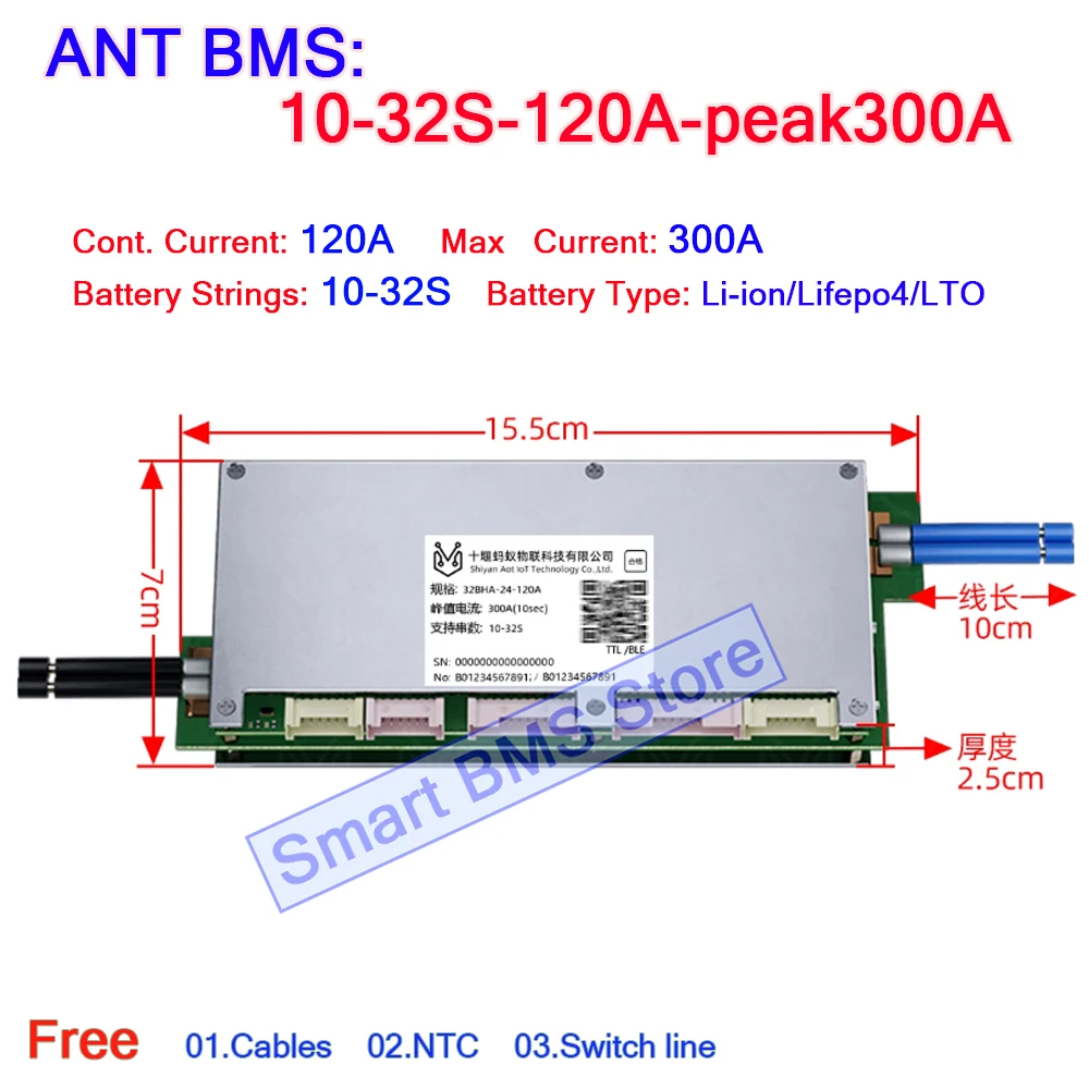 Smart ANT BMS 10s - 32s 13s 17s 20s 24s 26s 30s 32s Cont. 80a 120a 340a Peak 200a 300a 850a With Balance Bt App For Lifepo4 LTO