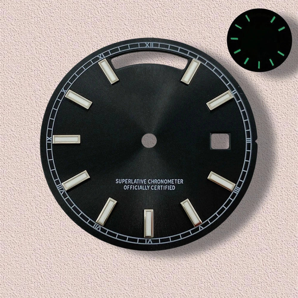 31 mm S-Logo-Tag- und Datumszifferblatt, passend für 8285-Uhrwerk, grün leuchtendes Sunray, hochwertiges Zifferblatt, Uhrenmodifikationszubehör