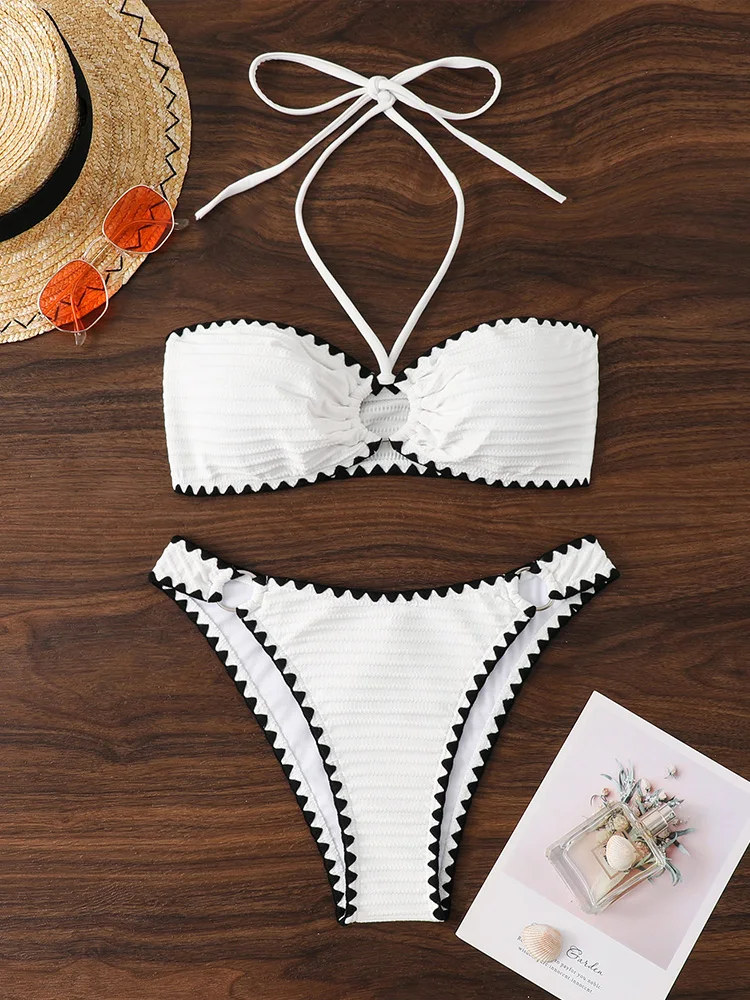 

Fashion Sexy Backless Bikini 2 Piece Set Women Laced Up Split Swimsuit High Waist Beach Bikini 2025 New Summer Swimwear Set