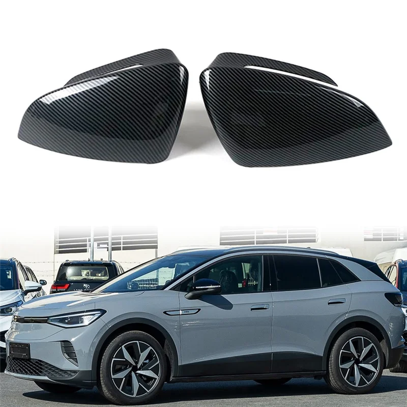 Car Carbon Fiber Rearview Side Glass Mirror Cover Trim Frame Side Mirror Caps For-VW ID.4 CROZZ 2021 2022