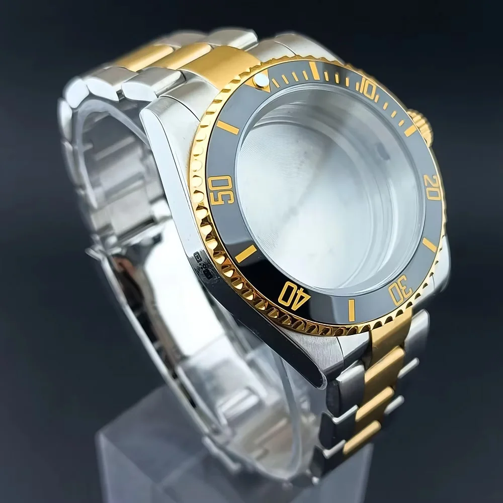 NH35 GMT حالة 40.5 مللي متر عالية الجودة الرجال فضي الصلب حالة NH34 NH35 NH36 حركة الحال بالنسبة الياقوت ساعة زجاجية صندوق الحافة ساعة