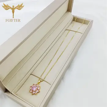 Bellissime collane con ciondolo a forma di fiore in zircone rosa lucido per donne, uomini e adolescenti, catene di lusso in acciaio inossidabile, gioielli, accessori e regali. 10 best sales accessori donna di lusso - №10