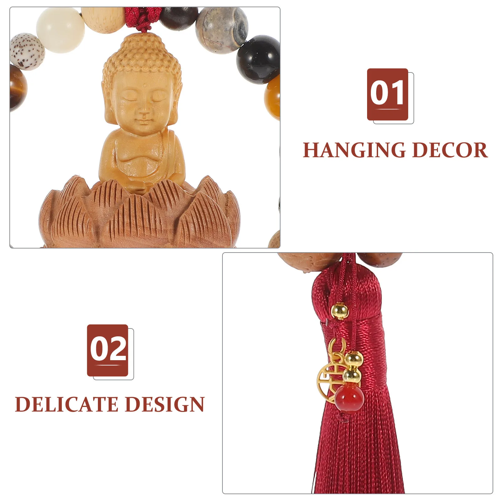 Buddha Peach Wood Lotus Pendant Chinese Style Hanging Ornament For Car Wall Home Decor Vintage Charm Tassel