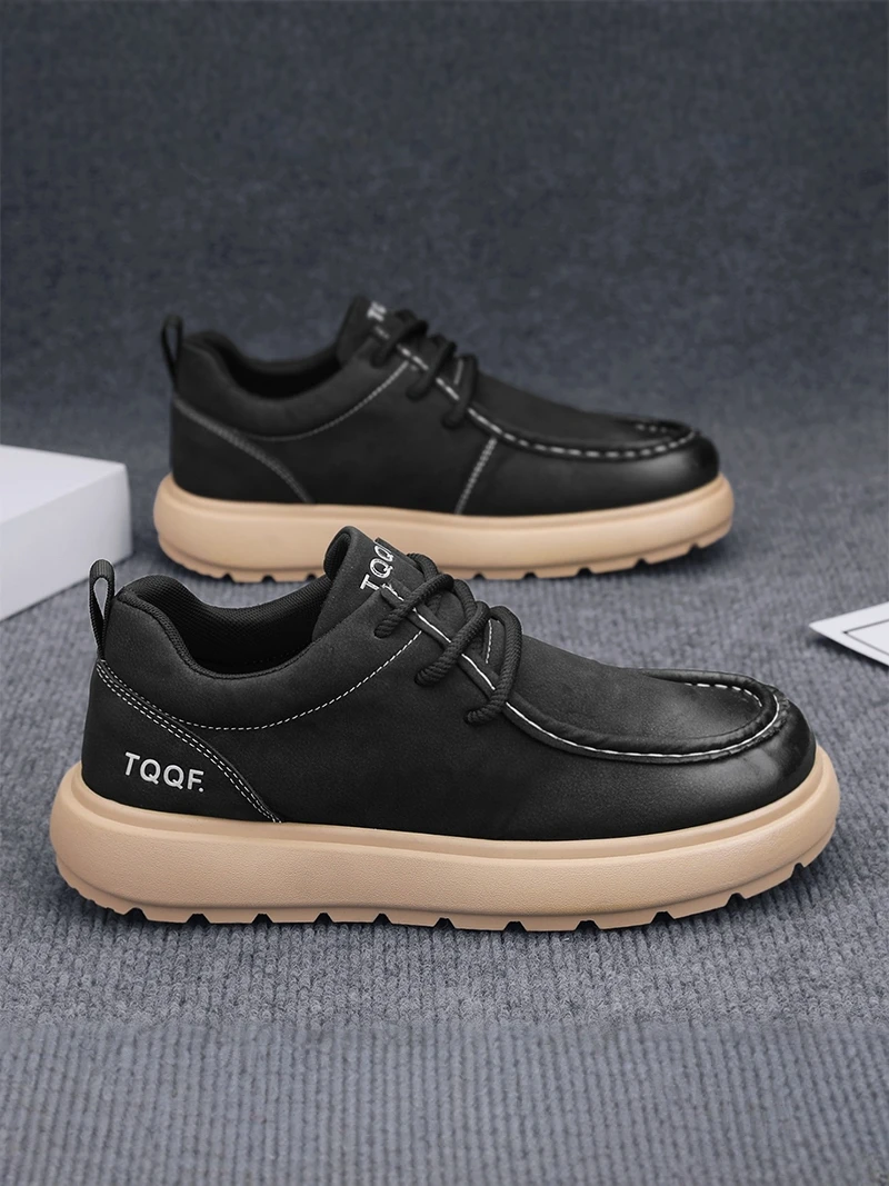 Men's Casual Retro Work Shoes Outdoor Sports Thick Bottom Low Help Loafers Fashionable All-Match Fall Season Leather Shoes