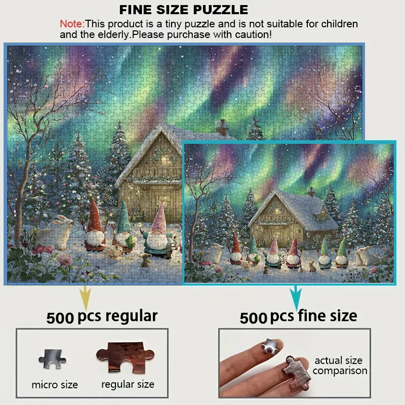 500 قطعة من صندوق الألغاز الصغير للبالغين بتصميم جنوم عيد الميلاد - مقاوم للخدش، مستوى صعوبة عالي للجمع الناضجين، فامي